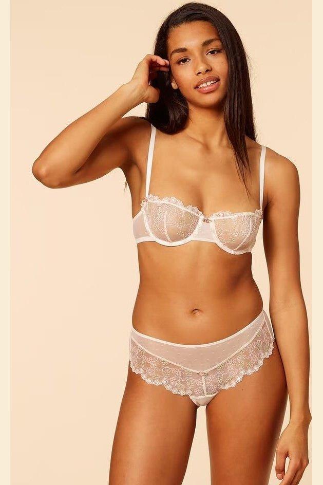 ETAM - חזיית טול משולב רקמה ללא ריפוד ETERNELLE קרם - MASHBIR//365