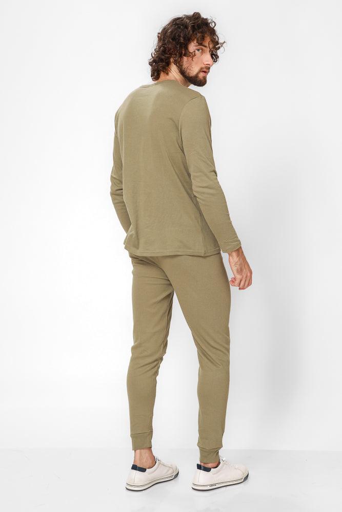 DELTA - זוג חולצות פלנל צווארון וי בצבע זית - MASHBIR//365