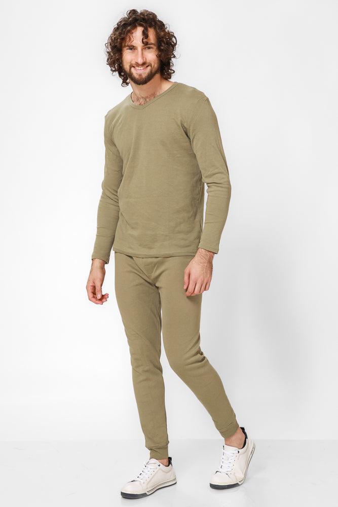 DELTA - זוג חולצות פלנל צווארון וי בצבע זית - MASHBIR//365