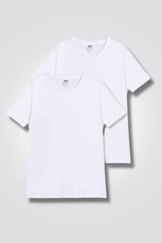 DELTA - זוג חולצות טי צווארון וי Matchtonim cool cotton בצבע לבן - MASHBIR//365