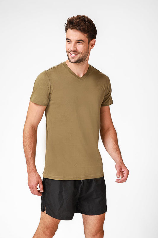 DELTA - זוג חולצות טי צווארון וי Matchtonim cool cotton ירוק זית - MASHBIR//365